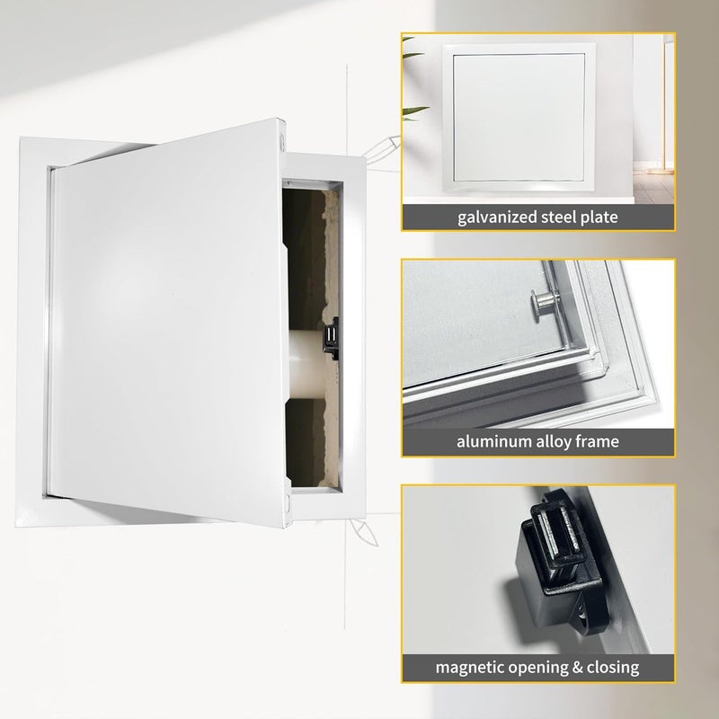 Jranter Access Panel for Drywall Metal Magnetic Push to Open Plumbing Electrical Ceiling Access Door Wall Hole Cover White (White, 12 x 12) - Image 2